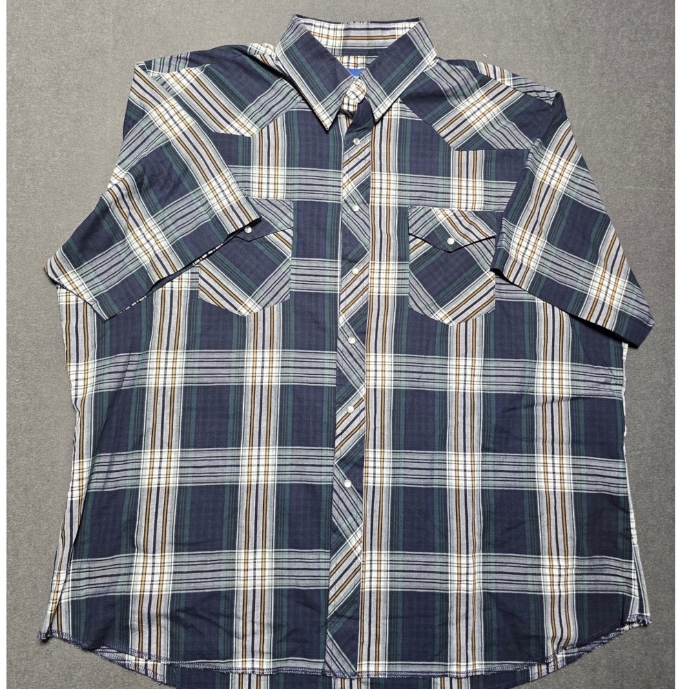 Wrangler Western Shirt XXL Mens Plaid Pearl Snap Short‎ Sleeve Cowboy Rodeo